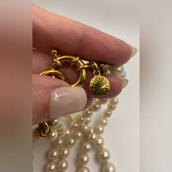 J. Crew Four Strand Faux Pearl Twisted Hammock Gold Tone Necklace πHPπ - Picture 5 of 11